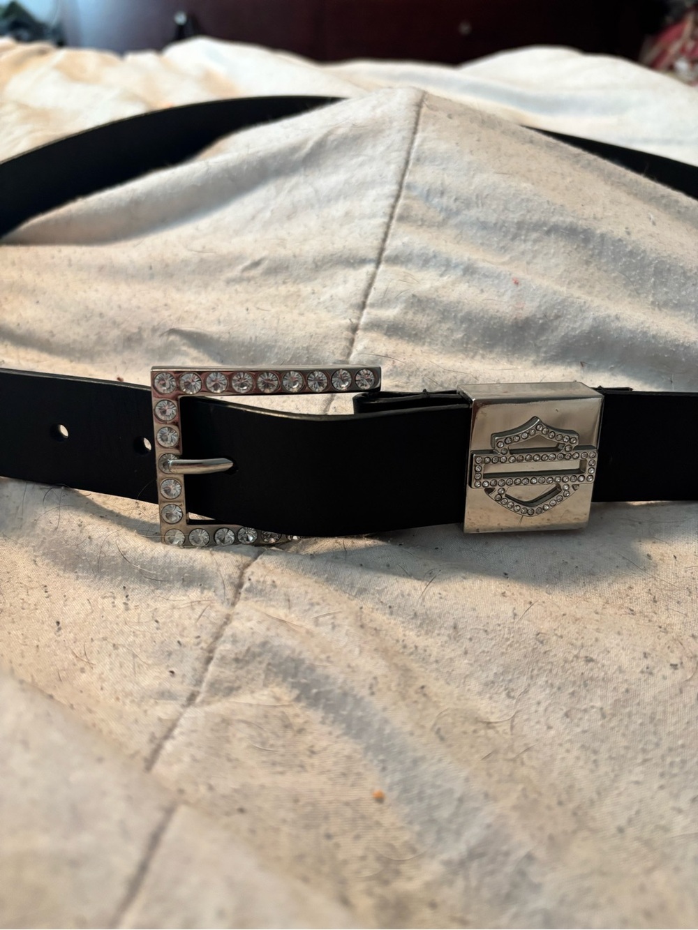Harley-Davidson Black Leather Belt with Rhinestone Buckle